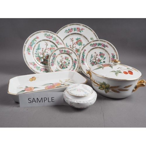 65 - Two Royal Worcester tureens and covers, two similar vegetable dishes, a Minton part dinner service a... 