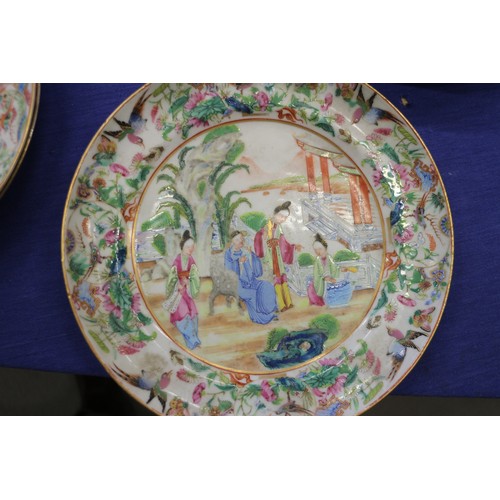 106 - A Chinese Canton enamel part dessert service of three dishes and five plates with figure decorated c... 