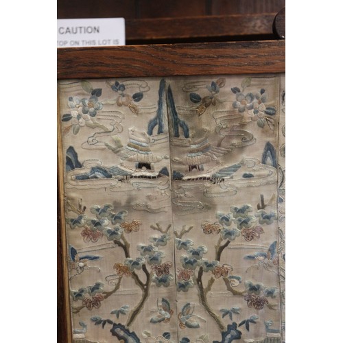 226 - Six 19th century Chinese mandarin's silk embroidered sleeve panels, figures in landscapes, framed as... 