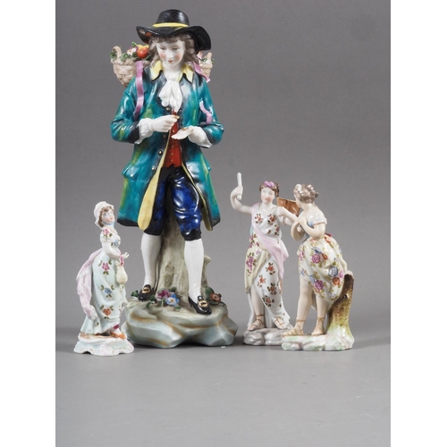 7 - A Sitzendorf porcelain figure of a flower seller, 9 3/4