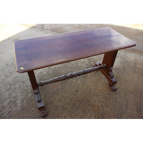 481 - A 19th century walnut rectangular top centre table, on panel end and scroll supports, 48