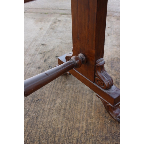 481 - A 19th century walnut rectangular top centre table, on panel end and scroll supports, 48