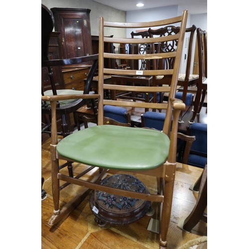 487 - A late 19th century walnut showframe low seat nursing chair, on scroll supports, a late Victorian eb... 