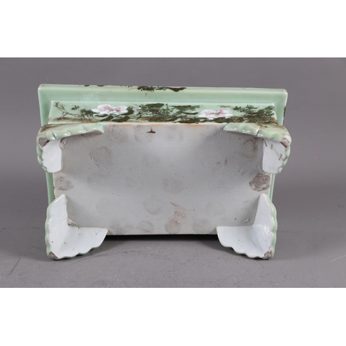 107 - A Chinese celadon and floral glazed rectangular jardiniere, 15