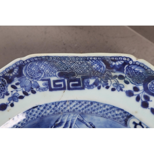 119 - A Chinese blue and white bamboo peony and rock decorated plate, 11