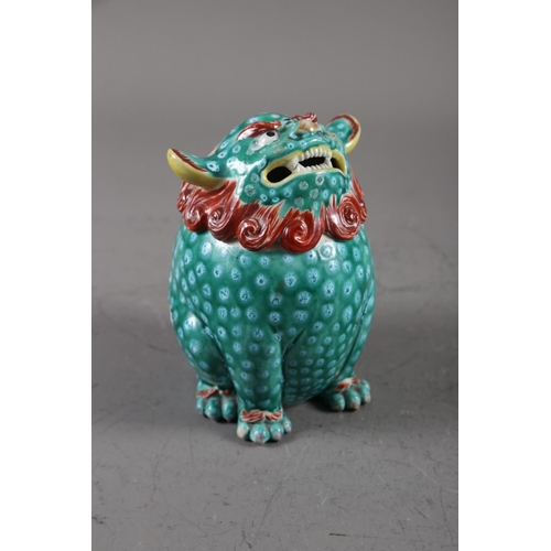 120 - A green crackle glazed pottery Jin Chan lucky toad (restored), a Kylin pot pourri jar and cover (res... 