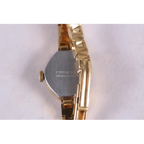 281 - A lady's rolled gold Regency manual wind bracelet watch with silvered dial and Arabic and baton nume... 