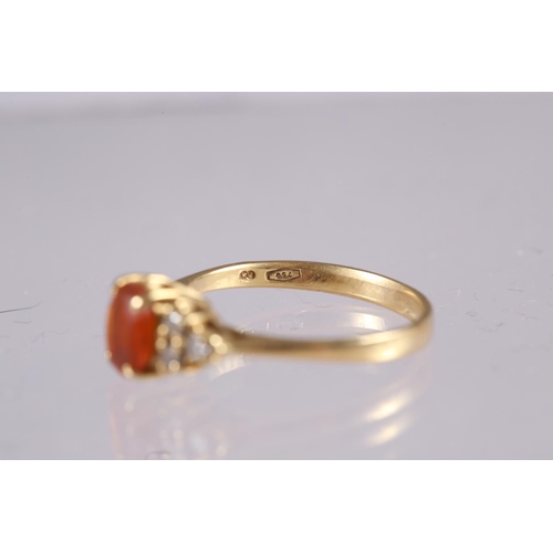 305 - An 18ct gold, fire opal and diamond ring, size 'L', 2.8g