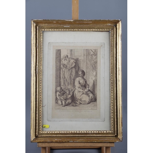 332 - A WWII wool work panel, in ebonised and gilt frame, an engraving after Carlo Maratta, in gilt frame,... 