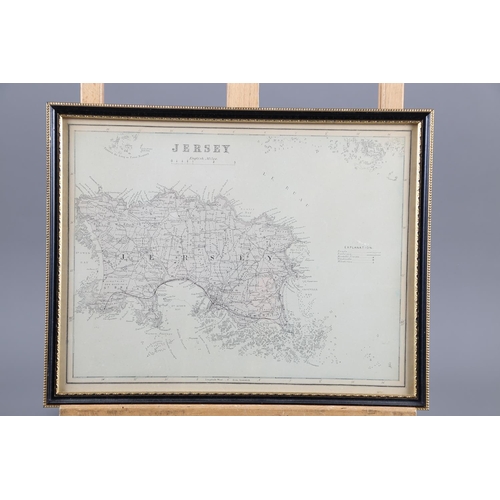 339 - A reproduction map of The Channel Islands, in Hogarth frame, a similar one of Jersey, a rectangular ... 