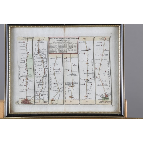 375 - A road map from London to Barwick, in Hogarth frame, a similar double-sided map to Brecknock/Montgom... 