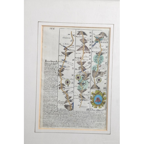 375 - A road map from London to Barwick, in Hogarth frame, a similar double-sided map to Brecknock/Montgom... 