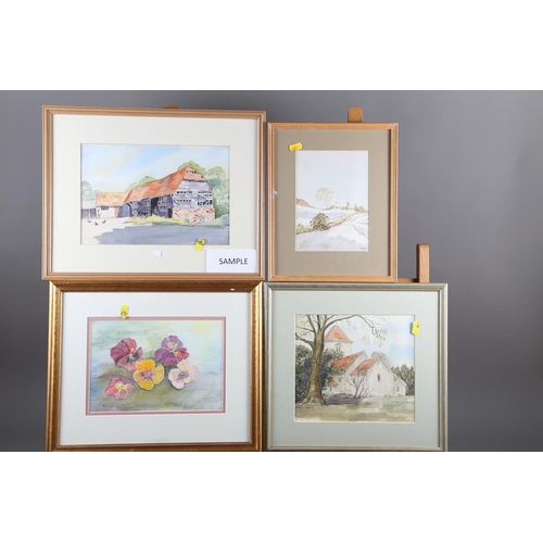 379 - Ten watercolours of British pastoral scenes, in strip frames, and one other picture