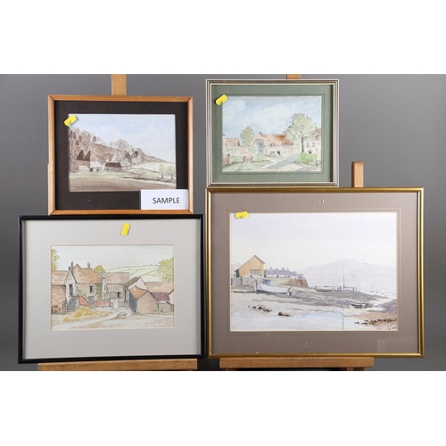 379 - Ten watercolours of British pastoral scenes, in strip frames, and one other picture