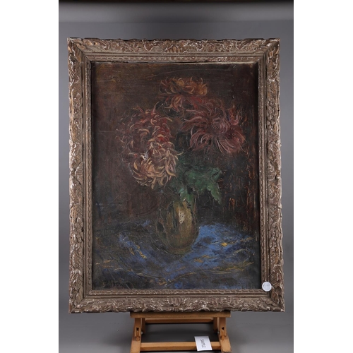 419 - French School: oil on canvas, still life of flowers in a vase, 28