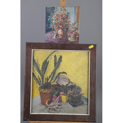 419 - French School: oil on canvas, still life of flowers in a vase, 28