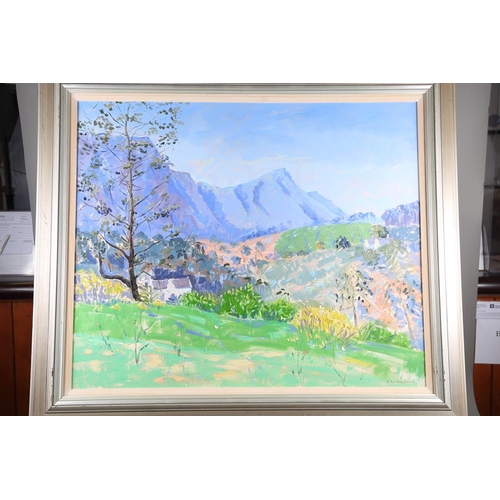 426 - E Carleton-Smith: acrylics on canvas, South African landscape with mountains, 29 1/2