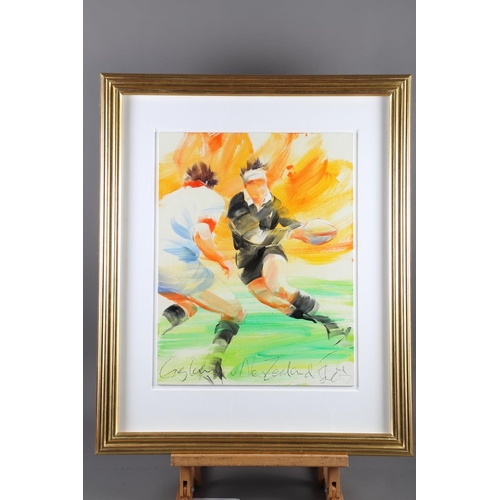 428 - Jake Sutton: a set of four oils on canvas board, 1999 Rugby World Cup scenes, 18