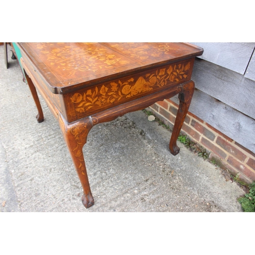 436 - An antique Dutch marquetry centre tray top table with bird, swag and scroll decoration, fitted one f... 