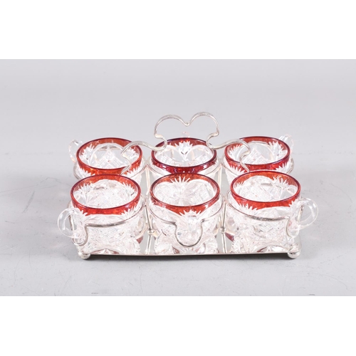 45 - A ruby and clear glass punch set, on stand