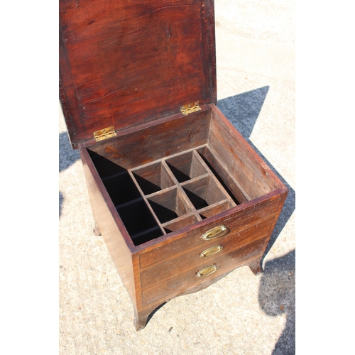 453 - A late 19th century and line inlaid cellarette with fitted interior, hinged lid and three faux drawe... 