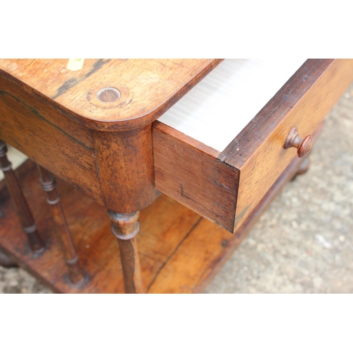 480 - A 19th century rosewood two-tier whatnot, fitted one drawer, on turned supports, 24