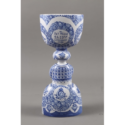 5 - A Danish blue and white pottery trophy cup for 