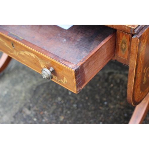 510 - A Sheraton Revival mahogany and satinwood banded marquetry sofa table, fitted two drawers with repla... 