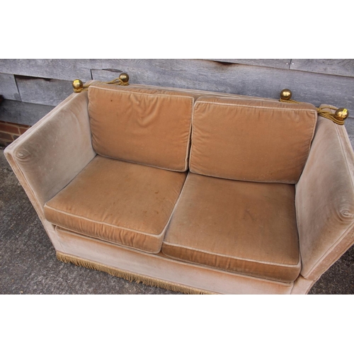 571 - A child's/boudoir Knole settee, upholstered in a mushroom velour, 48