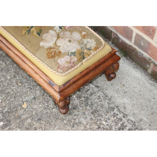 596 - A pine framed fender stool with needle point seat (worn), on cabriole supports, 50