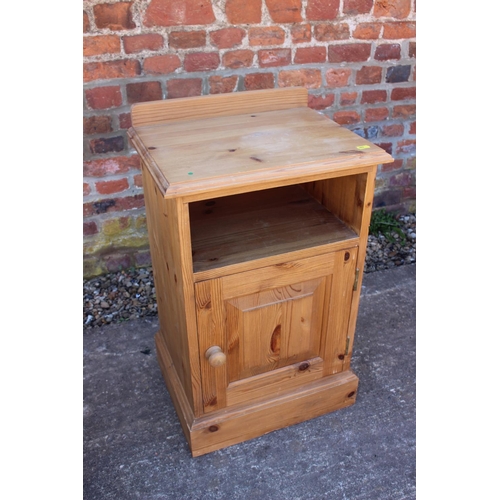 598 - A stripped pine bedside cupboard, fitted one drawer over open shelf, 14