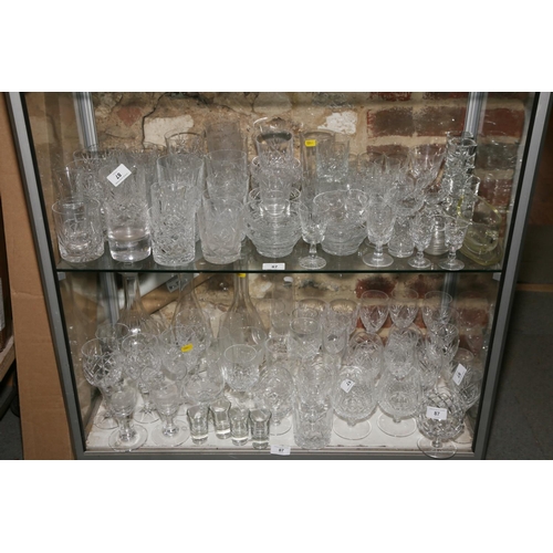 87 - Five Royal Doulton wines, six smaller similar glass, three decanters, whisky tumblers and a quantity... 