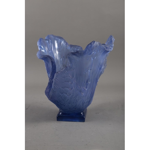 91 - A Val St Lambert ashtray, an Art Deco blue frosted glass vase, on stand and other glass