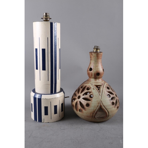 238 - A French Fonk and Mateo Vallauris studio pottery table lamp with pierced decoration, 11 3/4