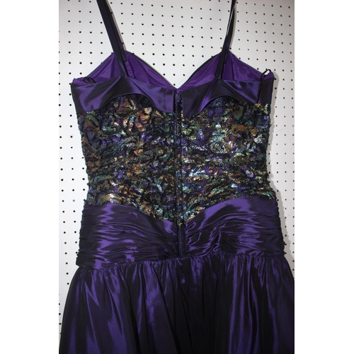 198 - A John Charles Eveningwear vintage 3/4 length purple taffeta ball gown/prom dress with metallic bodi... 