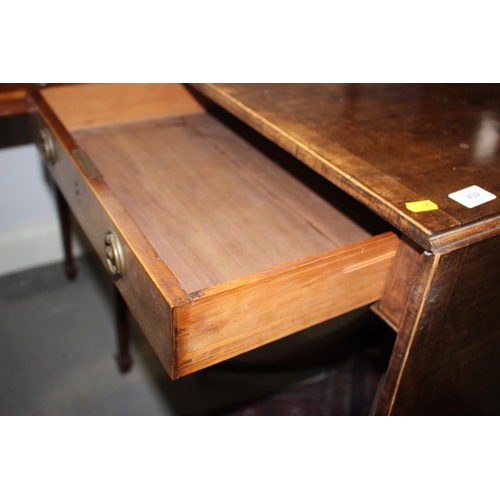 439 - A 19th century mahogany and rosewood banded drop leaf occasional table, fitted one drawer with ring ... 