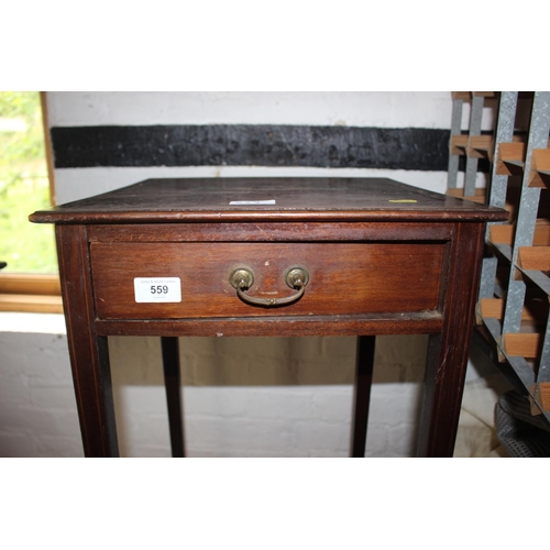 559 - A mahogany and decorated occasional table, fitted one drawer, 15