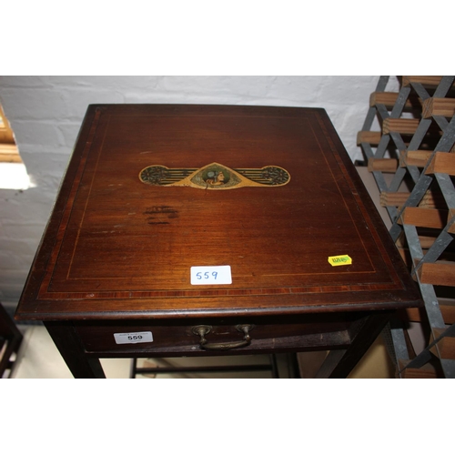 559 - A mahogany and decorated occasional table, fitted one drawer, 15