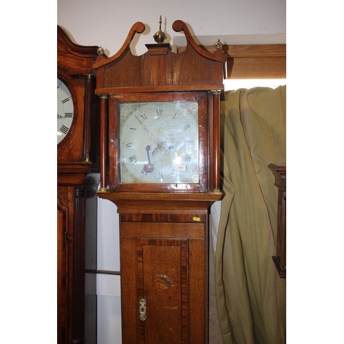 515 - A 19th century oak and mahogany banded long case clock with painted dial and Roman numerals, 81 3/4