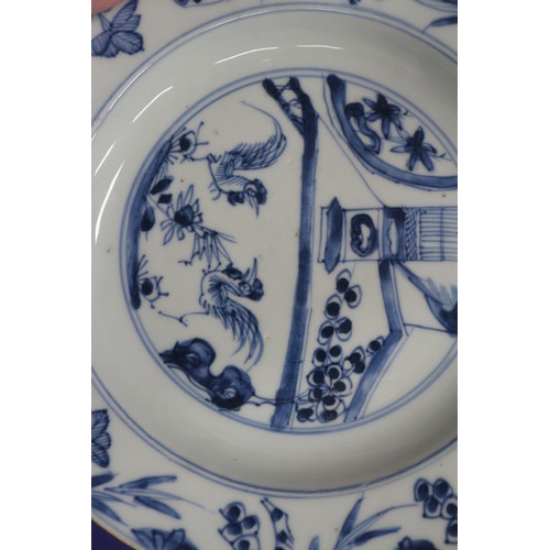 118 - Six Chinese blue and white decorated plates, various designs (some restorations)