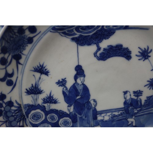 118 - Six Chinese blue and white decorated plates, various designs (some restorations)