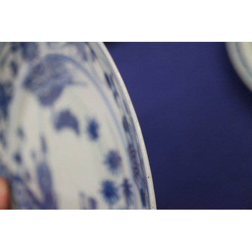 118 - Six Chinese blue and white decorated plates, various designs (some restorations)