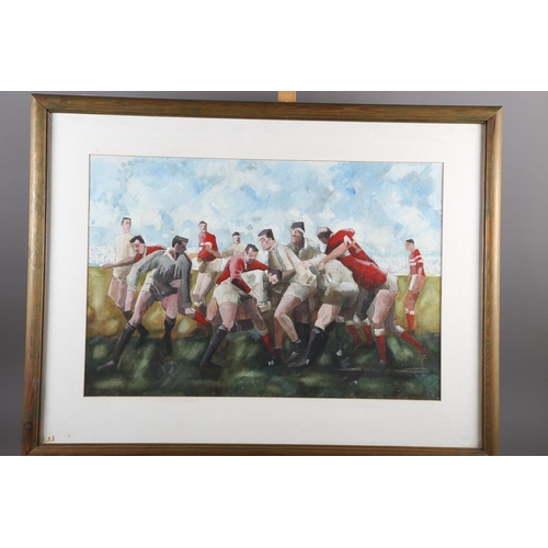 490 - G L Ball, '91: watercolour and bodycolours, rugby scrum, 15