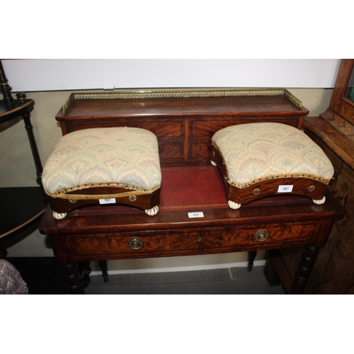 571 - A pair of mid 19th century figured walnut footstools, on ceramic feet, 11