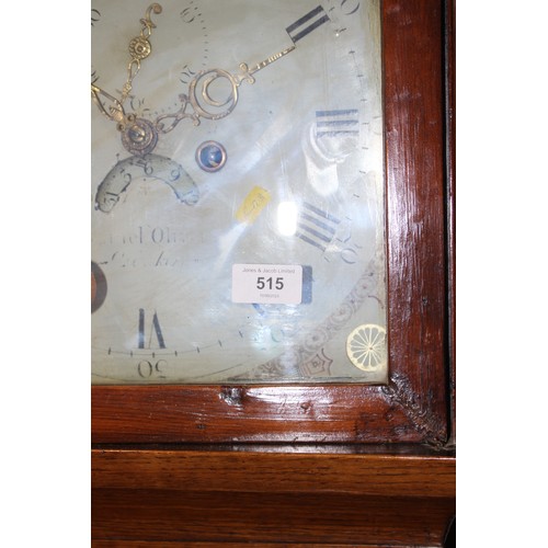 598 - A 19th century oak and mahogany banded long case clock with painted dial and Roman numerals, 81 3/4