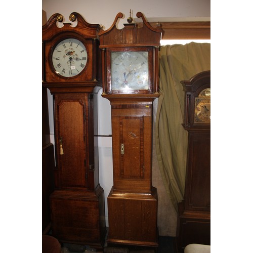 598 - A 19th century oak and mahogany banded long case clock with painted dial and Roman numerals, 81 3/4