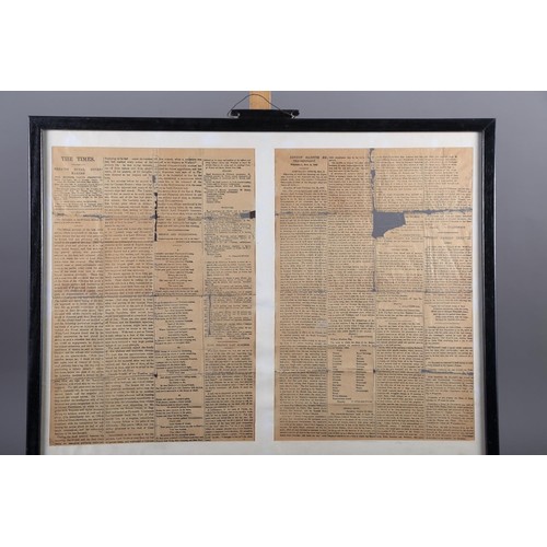 456 - A facsimile copy of The Times for November 7th 1805 recording the battle of Trafalgar, in double sid... 