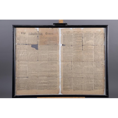 456 - A facsimile copy of The Times for November 7th 1805 recording the battle of Trafalgar, in double sid... 