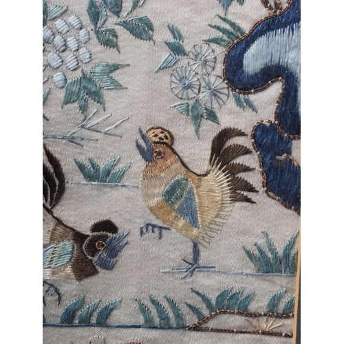 140 - A pair of Chinese embroidered cuffs, birds in landscapes, 19