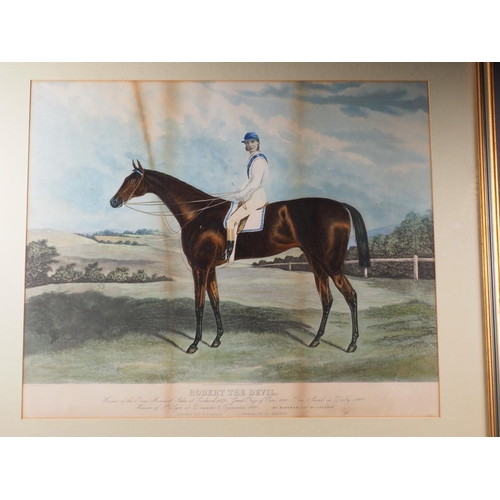 438 - Two 19th century hand coloured engravings, horse and jockeys, 